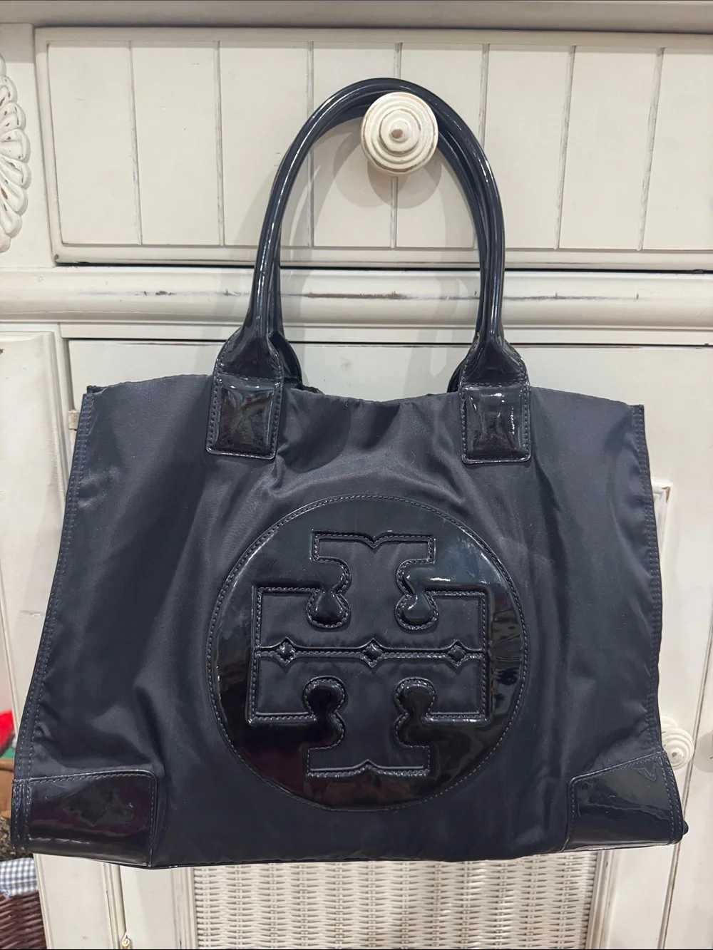 Tory Burch Black Tote with Logo Medallion